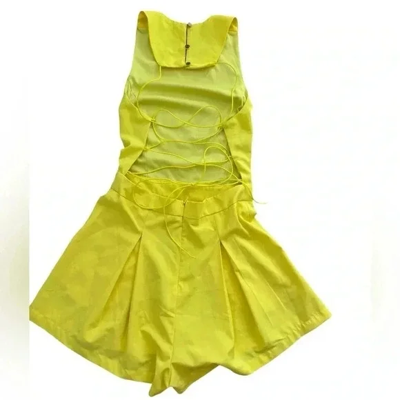 Bright Yellow Fashion Nova Romper with Open Back Tie Detail Size Small - Picture 2 of 10